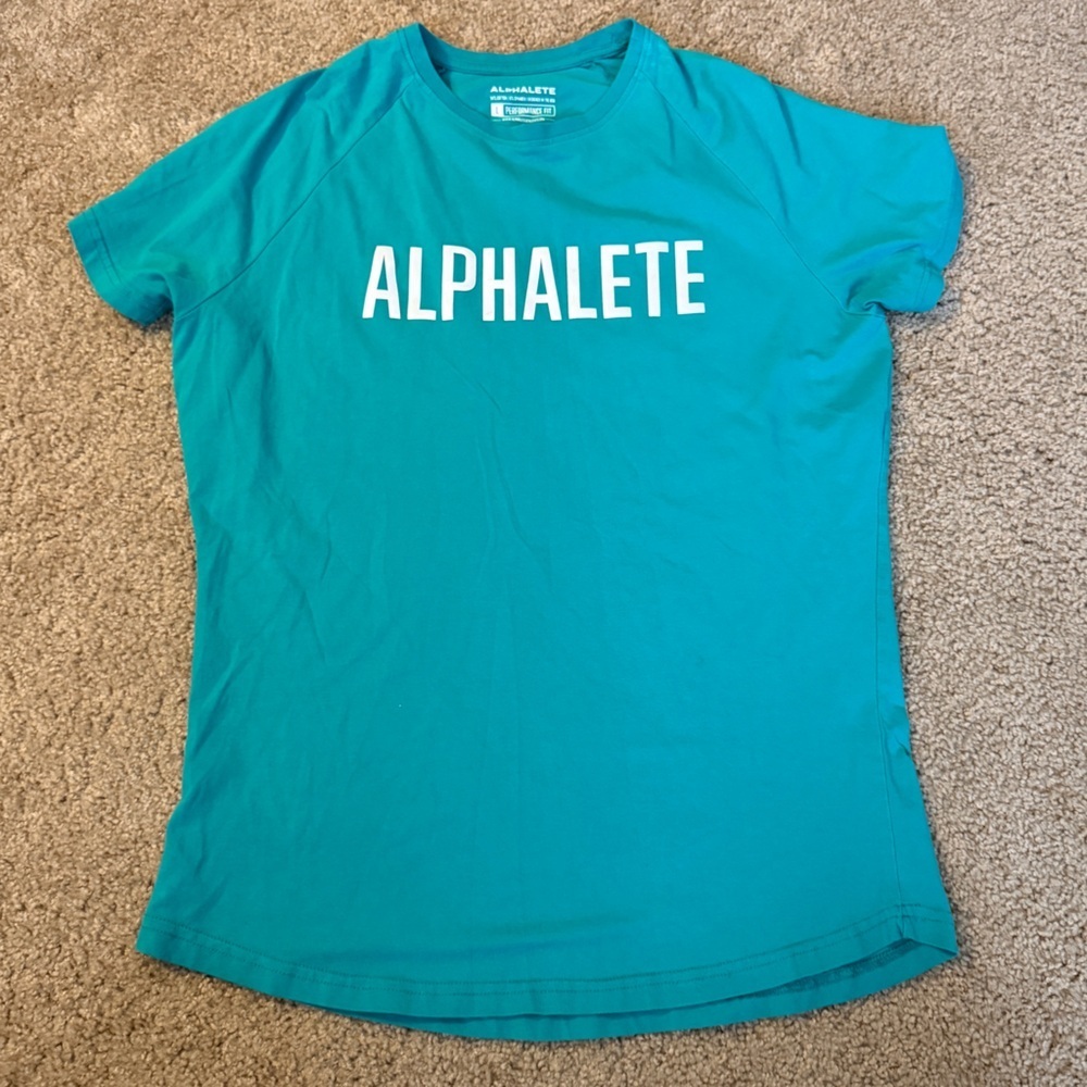 Alphalete Teal Performance Fit Tee with White Logo